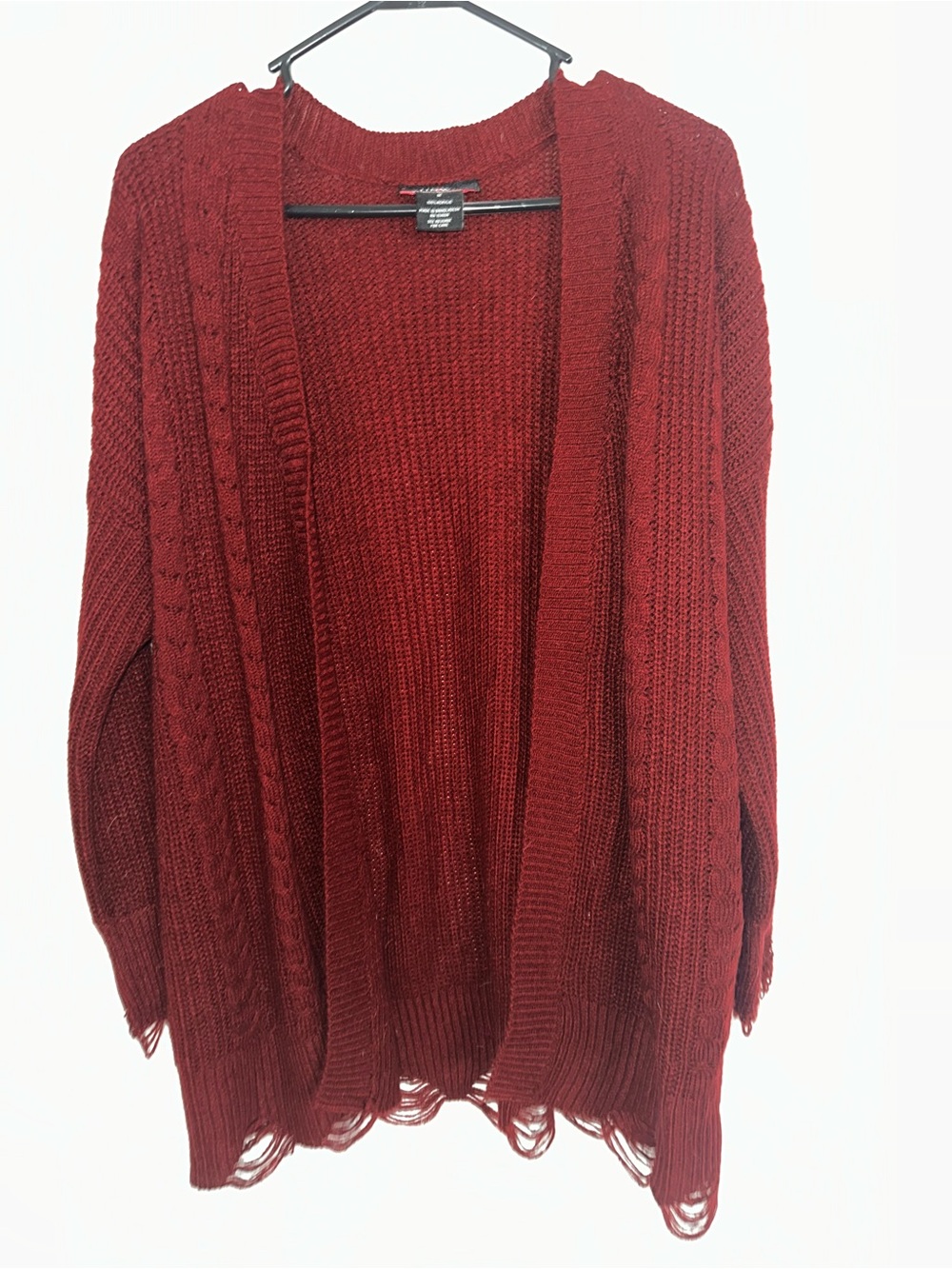 Open-Front Chunky Knit Cardigan in Burgundy